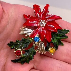 Vintage 80’s B.J. Winter Holiday Festive Gift Christmas Poinsettia Pin / Brooch